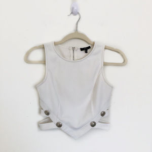 ALT B White Crop Sleeveless Top with Silver Button